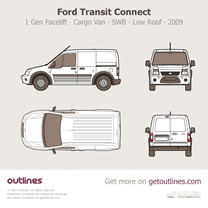 2009 Ford Transit Connect 1 Gen Facelift ∙ Van SWB Low Roof ∙ Top View Van blueprint