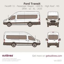 2021 Ford Transit Passenger Wagon ∙ Facelift '21 Long Extended High Roof HD ∙ LWB EL ∙ DRW ∙ us ∙ XL Van blueprint