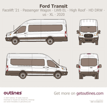 2021 Ford Transit Facelift '21 ∙ Passenger Wagon Long Extended High Roof HD ∙ LWB EL ∙ DRW ∙ us ∙ XL Van blueprint