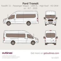 2021 Ford Transit Passenger Wagon ∙ Facelift '21 Long Extended High Roof HD ∙ LWB EL ∙ DRW ∙ us ∙ XLT Van blueprint