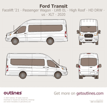 2021 Ford Transit Facelift '21 ∙ Passenger Wagon Long Extended High Roof HD ∙ LWB EL ∙ DRW ∙ us ∙ XLT Van blueprint