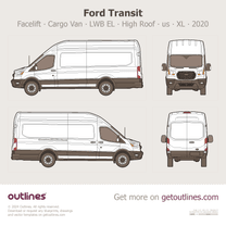 2020 Ford Transit Cargo Van ∙ Facelift Long Extended Length High Roof ∙ LWB EL ∙ SRW ∙ us ∙ XL Van blueprint