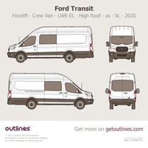 2020 Ford Transit Crew Van ∙ Facelift Long Extended Length High Roof ∙ LWB EL ∙ SRW ∙ us ∙ XL Van blueprint