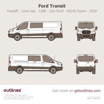 2020 Ford Transit Crew Van ∙ Facelift LWB Low Roof ∙ 60/40 Doors ∙ us ∙ XL Van blueprint