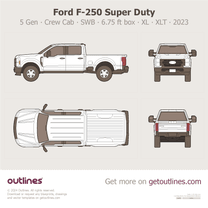 2023 Ford F-250 Super Duty 5 Gen Crew Cab ∙ SWB ∙ 6.75 ft box ∙ XL ∙ XLT ∙ Top View Pickup Truck blueprint