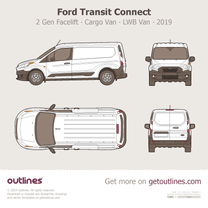2019 Ford Transit Connect 2 Gen Facelift Cargo Van ∙ LWB ∙ Top View Van blueprint