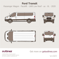 2020 Ford Transit Passenger Wagon ∙ Facelift LWB Low Roof ∙ us ∙ XL ∙ Top View Wagon blueprint