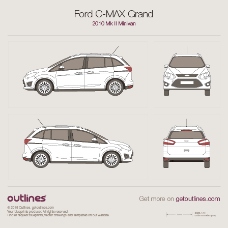 2010 Ford C-Max Grand II Minivan blueprints and drawings