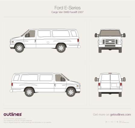 07 Ford E 350 Cargo Lwb Facelift Ii Van Drawings Download Vector Blueprints Outlines