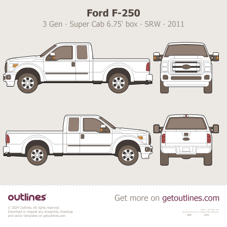 2011 Ford F-250 Super Duty 3 Gen SuperCab 6.75' Box ∙ Extended Cab Pickup Truck blueprint