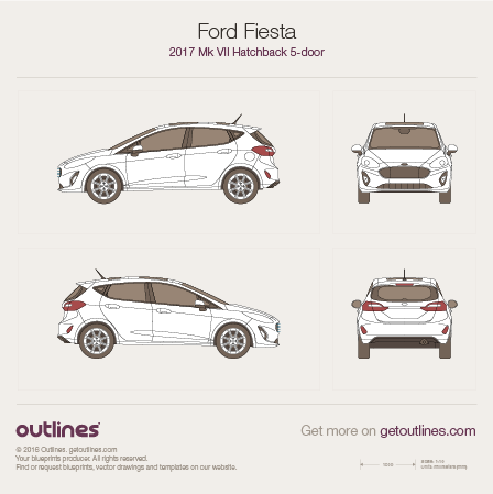2017 Ford Fiesta Mk VII Hatchback blueprints and drawings