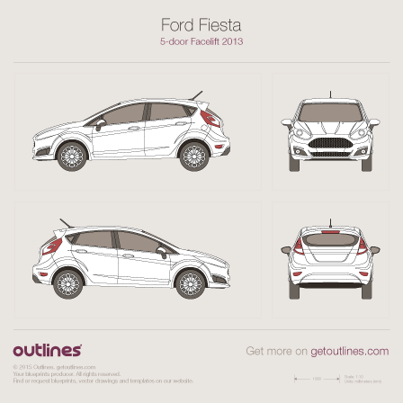 2014 Ford Fiesta Mk VI 5-doors Facelift Hatchback blueprint