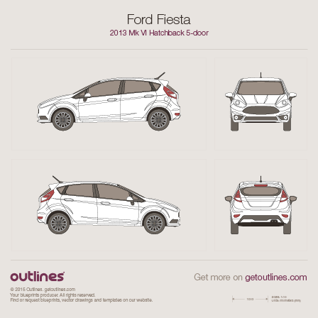 2013 Ford Fiesta ST Mk VI Hatchback blueprints and drawings
