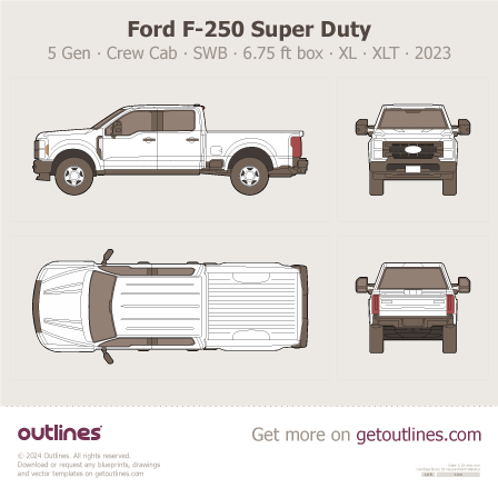 2023 Ford F-250 Super Duty 5 Gen Pickup Truck blueprints and drawings