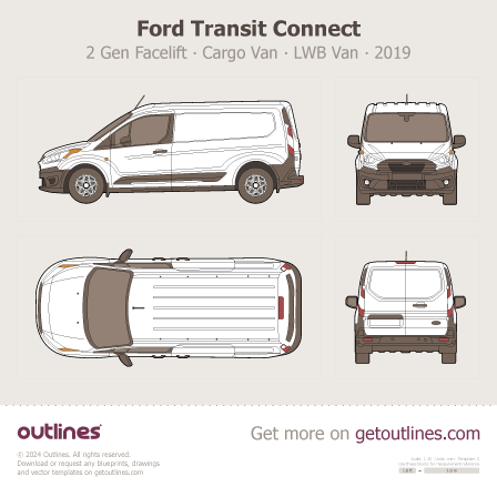 2019 Ford Transit Connect 2 Gen Facelift Van blueprints and drawings