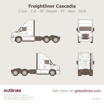 2018 Freightliner Cascadia 2 Gen 116” BBC ∙ 36” Sleeper ∙ XT ∙ Aero Heavy Truck blueprint