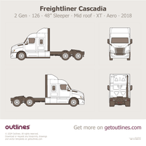 2018 Freightliner Cascadia 2 Gen 126” BBC ∙ 48” Sleeper ∙ Mid Roof ∙ XT ∙ Aero Heavy Truck blueprint