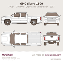 2007 GMC Sierra 1500 Crew Cab Standard Box ∙ Top View Pickup Truck blueprint