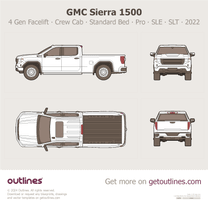 2022 GMC Sierra 1500 4 Gen Facelift Crew Cab Standard Bed ∙ Pro ∙ SLT ∙ Top View Pickup Truck blueprint