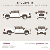 2024 GMC Sierra 3500 HD 4 Gen Facelift SRW ∙ Crew Cab Standard Bed ∙ Pro ∙ SLE ∙ SLT Pickup Truck blueprint