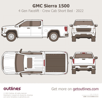 2022 GMC Sierra 1500 4 Gen Facelift Crew Cab Short Bed ∙ Pro ∙ SLE ∙ SLT ∙ Top View Pickup Truck blueprint