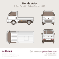 1993 Honda Acty 2 Gen Facelift Mk II Top View Pickup Truck blueprint