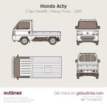 1993 Honda Acty 2 Gen Facelift Mk II Top View Pickup Truck blueprint