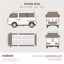 1993 Honda Acty 2 Gen Facelift Mk II Top View Van blueprint