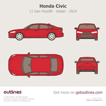 2024 Honda Civic 11 Gen Facelift Red ∙ Top View Sedan blueprint