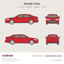 2024 Honda Civic 11 Gen Facelift Red Sedan blueprint