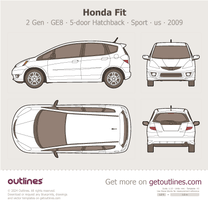 2009 Honda Fit II Sport ∙ us ∙ 5-door ∙ Top View Hatchback blueprint