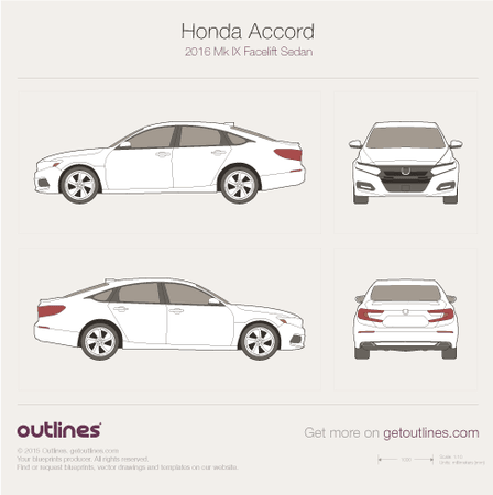 Useful To expose seed 2017 Honda Accord X Sedan drawings - download vector blueprints - Outlines