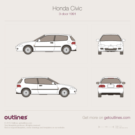 1991 Honda Civic EH2 Hatchback blueprints and drawings