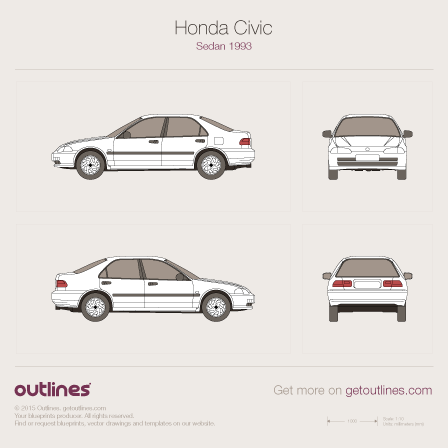 1991 Honda Civic EG8 Sedan blueprints and drawings