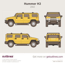 2002 Hummer H2 Yellow SUV blueprint