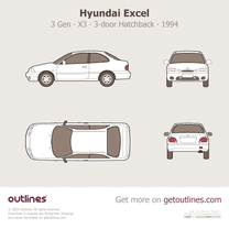 1994 Hyundai Excel 3 Gen ∙ X3 3-door ∙ Top View Hatchback blueprint