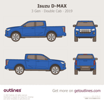 2019 Isuzu D-Max 3 Gen Double Cab Blue Pickup Truck blueprint