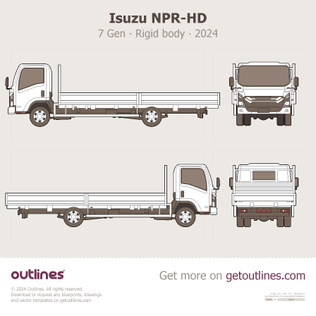 2024 Isuzu NPR-HD 7 Gen Regular Cab ∙ Rigid Body ∙ Tray Heavy Truck blueprint