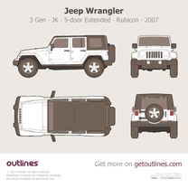 2007 Jeep Wrangler 3 Gen JK 5-door Extended Rubicon ∙ Top View SUV blueprint