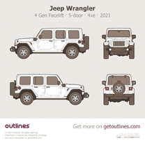 2021 Jeep Wrangler 4 Gen JL 5-door 4xe PHEV SUV blueprint