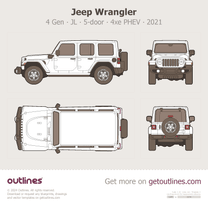 2021 Jeep Wrangler 4 Gen Facelift ∙ JL 5-door 4xe PHEV ∙ Top View SUV blueprint