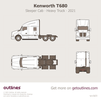 2021 Kenworth T680 Sleeper Cab ∙ Top View Heavy Truck blueprint