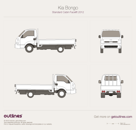 2014 KIA Bongo Standard Cabin Pickup Truck blueprints and drawings