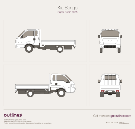 2005 KIA Bongo Super Cabin Pickup Truck blueprints and drawings