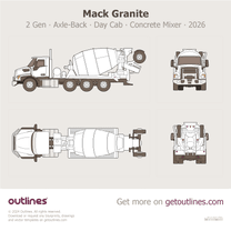 2026 Mack Granite 2 Gen Axle-Back ∙ Day Cab ∙ Concrete Mixer ∙ Top View Heavy Truck blueprint