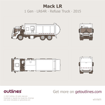 2015 Mack LR 1 Gen LR64R ∙ Refuse Truck ∙ Top View Heavy Truck blueprint