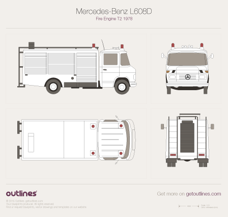 1968 Mercedes-Benz L608D Fire Engine Van blueprints and drawings