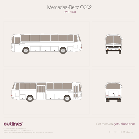 1965 Mercedes-Benz O302 Public Transport Bus blueprints and drawings