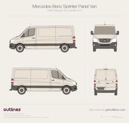 2014 Mercedes-Benz Sprinter Panel Van MWB Standard Roof Facelift Van blueprint