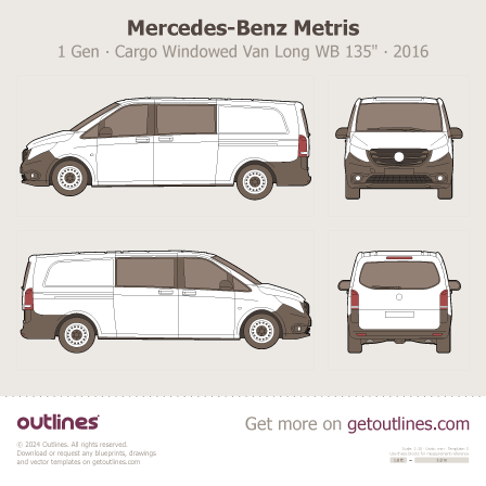 2016 Mercedes-Benz Metris 1 Gen ∙ Cargo Windowed Van Van blueprints and drawings